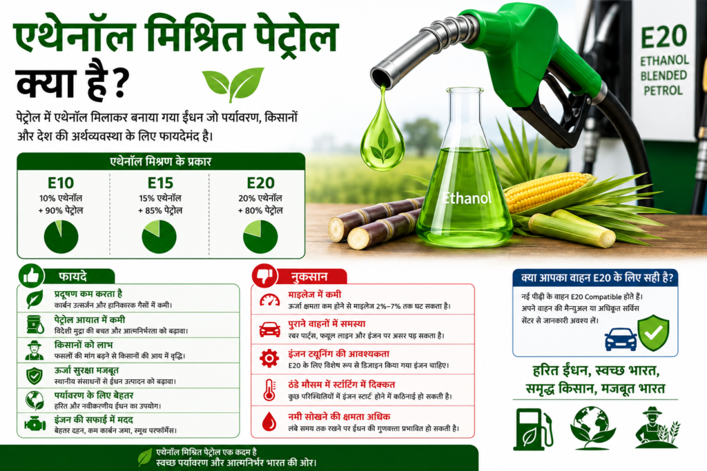 एथेनॉल मिश्रित पेट्रोल: फायदे और नुकसान